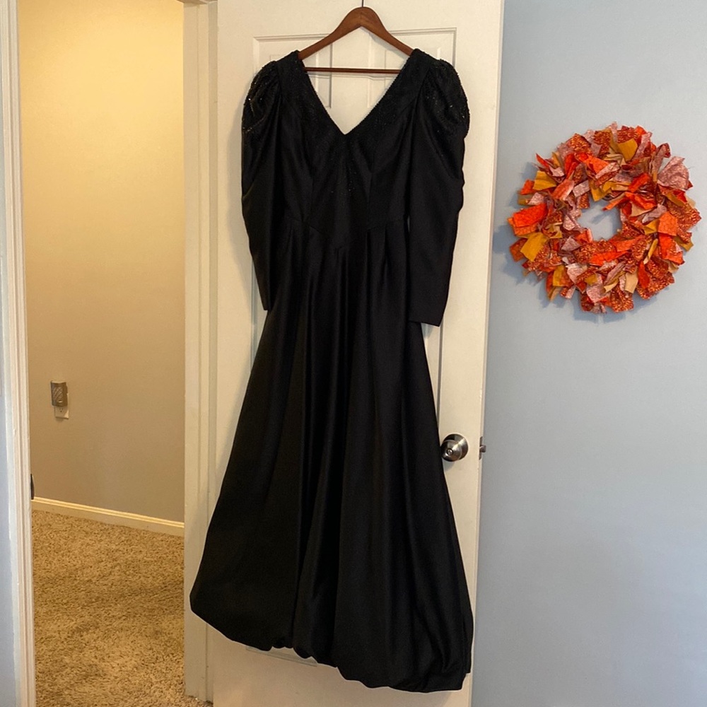 Black formal beaded dress, size 8.